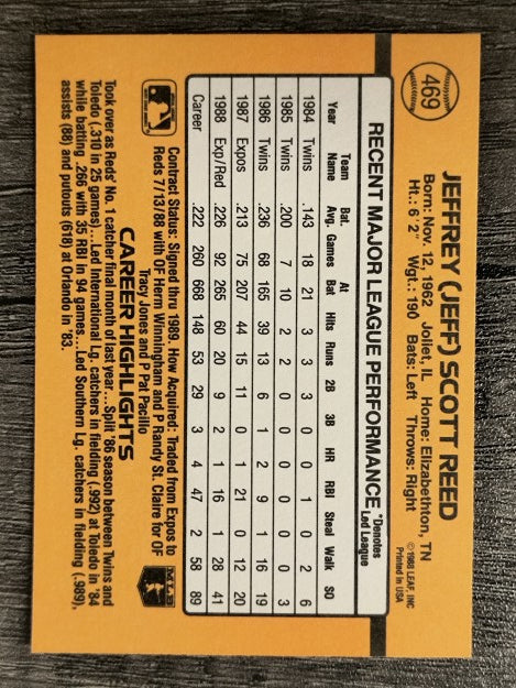 1989 Donruss #469 Jeff Reed