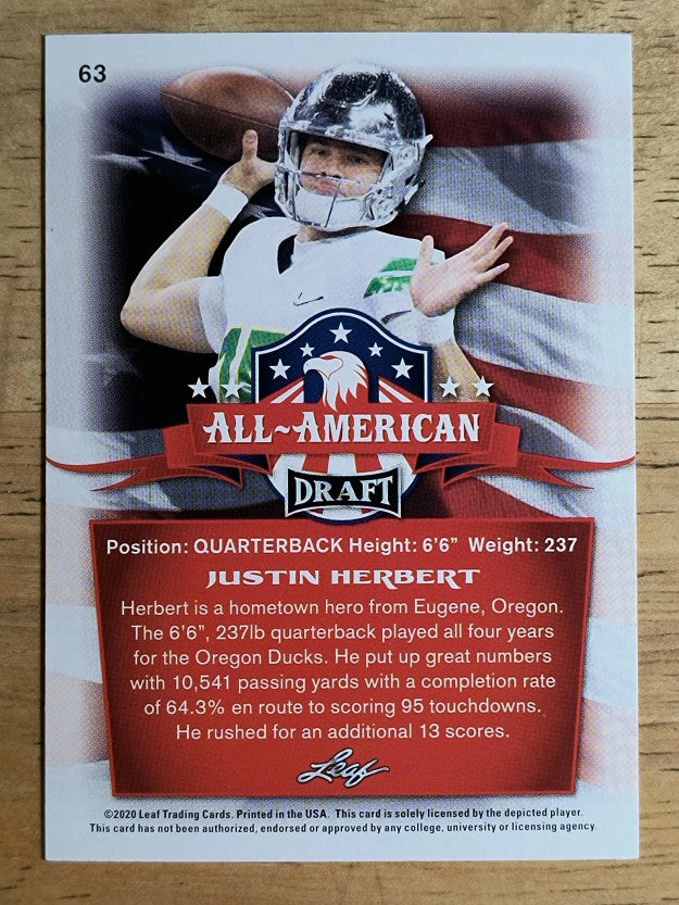 2020 Leaf Draft #63 Justin Herbert AA