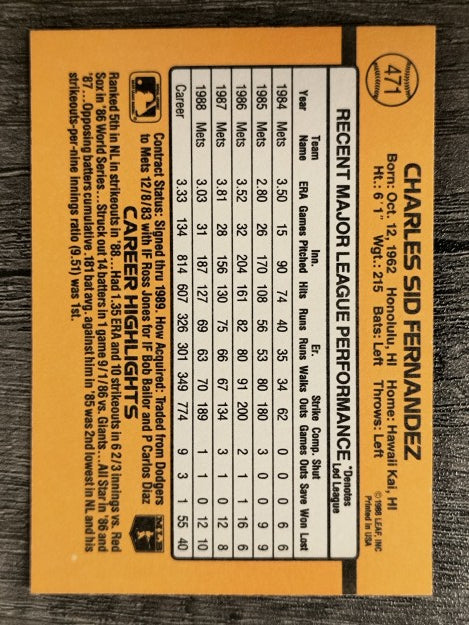 1989 Donruss #471 Sid Fernandez