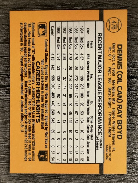1989 Donruss #476 Oil Can Boyd