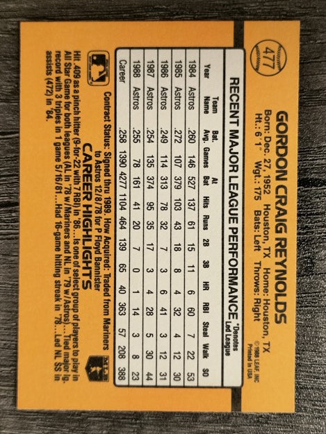 1989 Donruss #477 Craig Reynolds