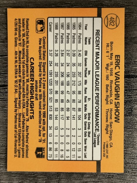 1989 Donruss #482 Eric Show