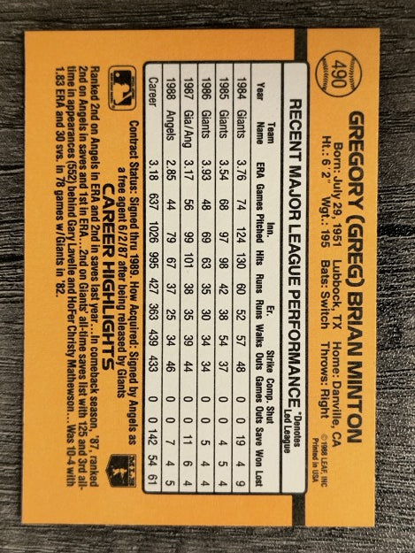 1989 Donruss #490 Greg Minton