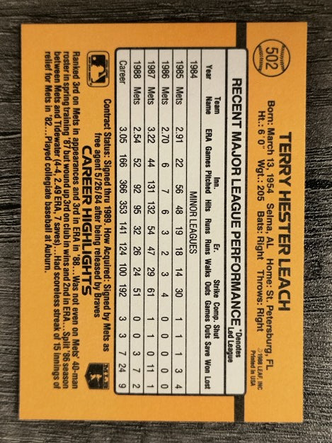 1989 Donruss #502 Terry Leach