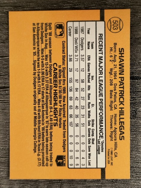 1989 Donruss #503 Shawn Hillegas