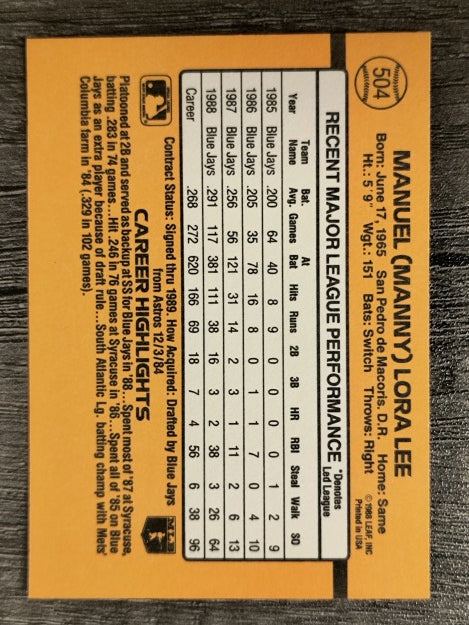 1989 Donruss #504 Manny Lee