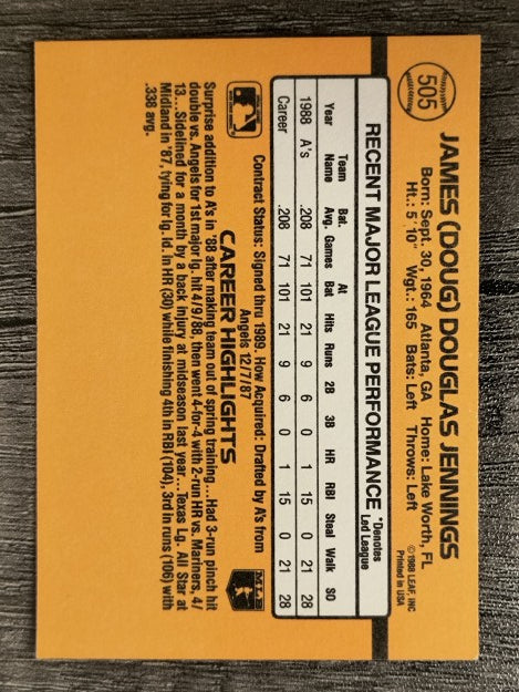 1989 Donruss #505 Doug Jennings RC