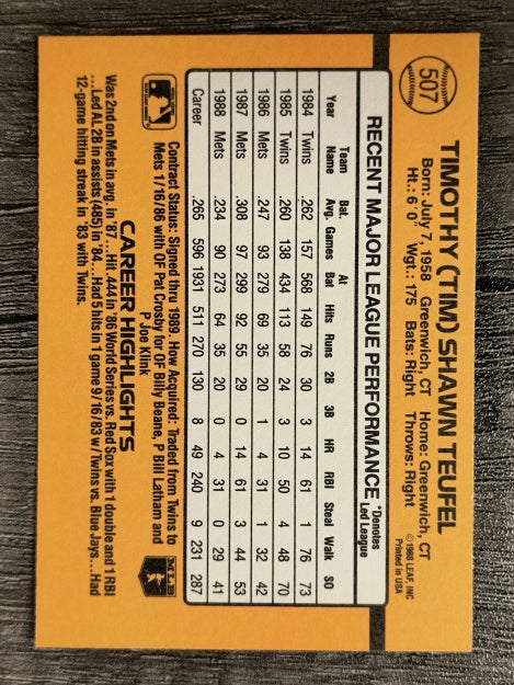 1989 Donruss #507 Tim Teufel