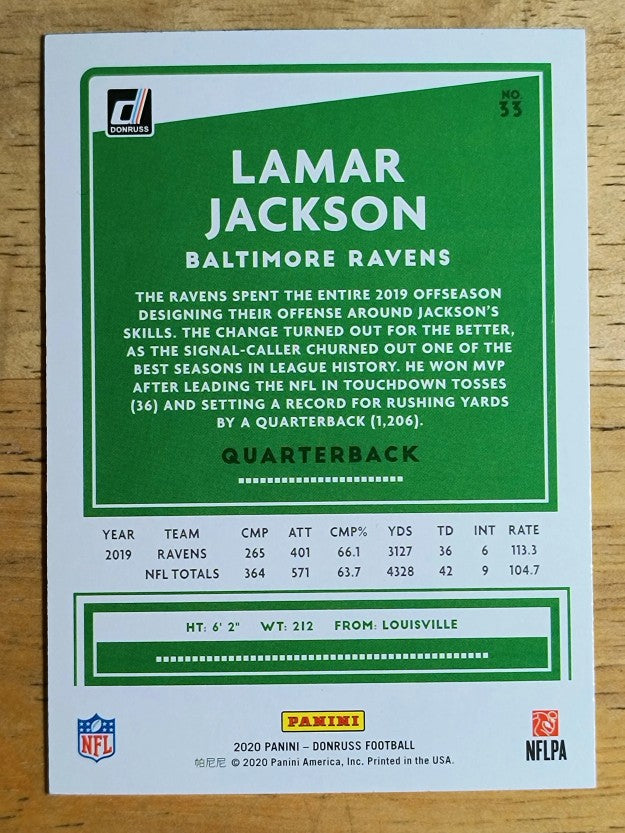 2020 Donruss Press Proof Yellow #33A Lamar Jackson