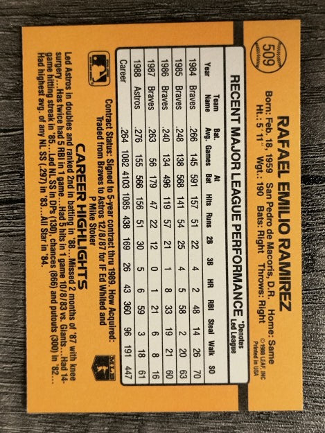 1989 Donruss #509 Rafael Ramirez