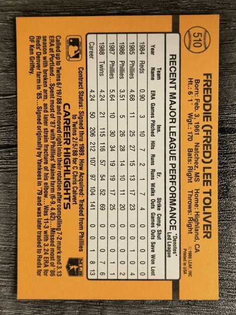 1989 Donruss #510 Fred Toliver