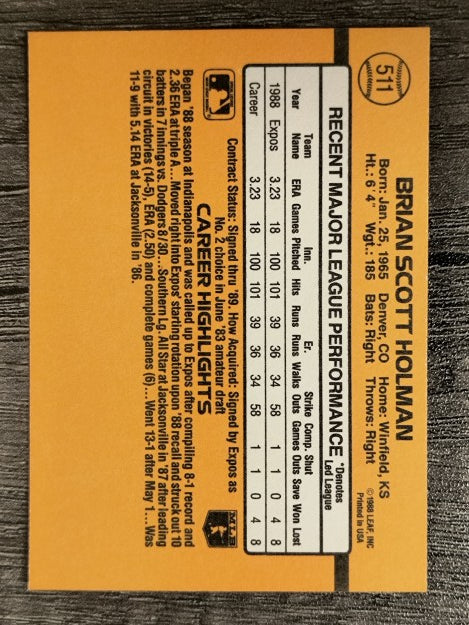 1989 Donruss #511 Brian Holman RC