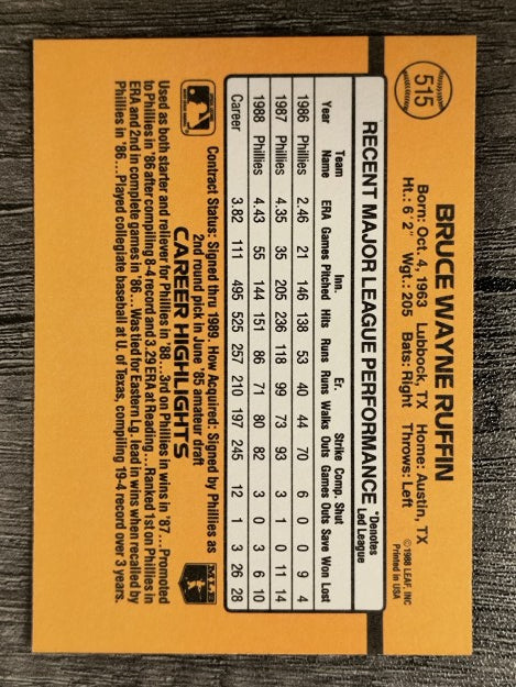 1989 Donruss #515 Bruce Ruffin