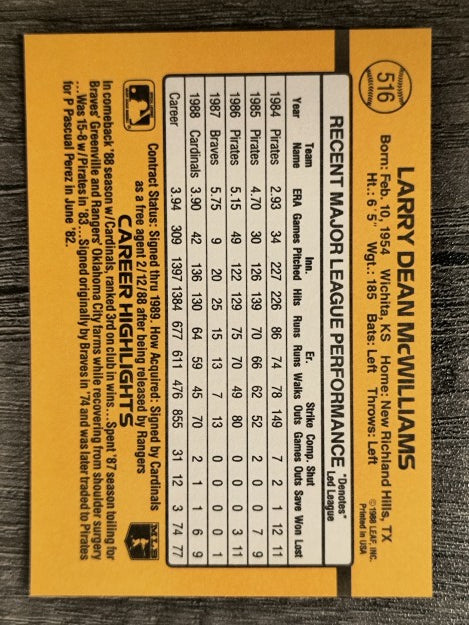 1989 Donruss #516 Larry McWilliams