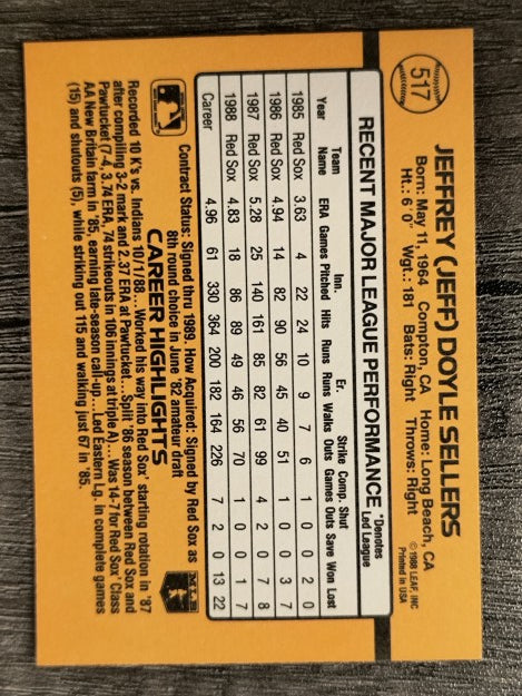 1989 Donruss #517 Jeff Sellers