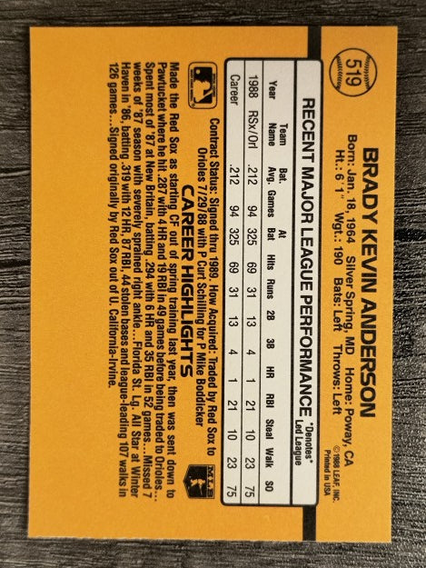 1989 Donruss #519 Brady Anderson RC