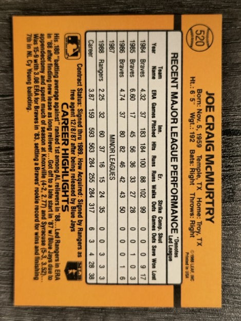 1989 Donruss #520 Craig McMurtry