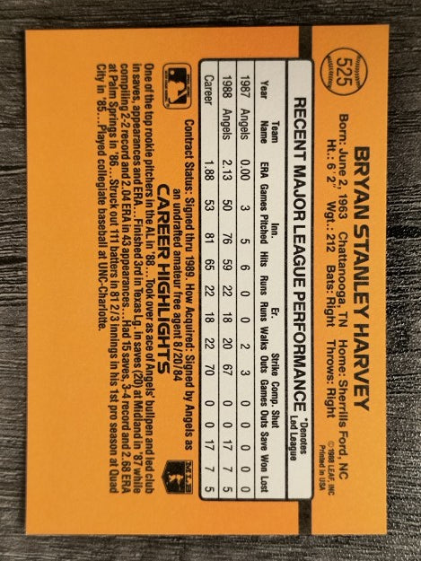 1989 Donruss #525 Bryan Harvey RC