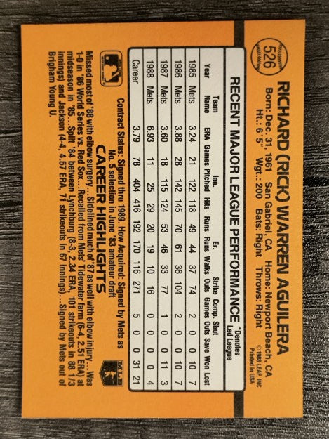 1989 Donruss #526 Rick Aguilera
