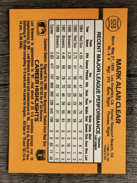 1989 Donruss #528 Mark Clear