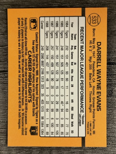 1989 Donruss #533 Darrell Evans