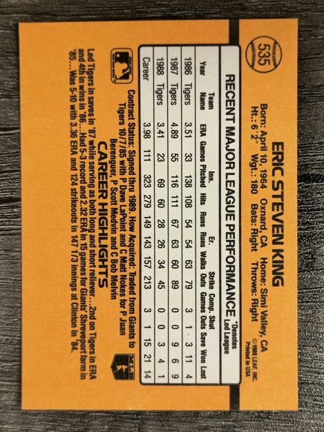 1989 Donruss #535 Eric King