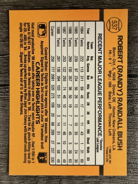 1989 Donruss #537 Randy Bush