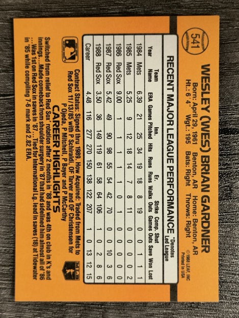 1989 Donruss #541 Wes Gardner