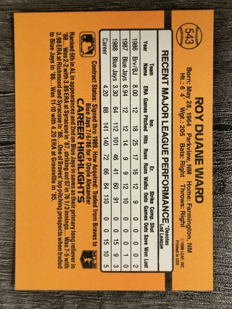 1989 Donruss #543 Duane Ward
