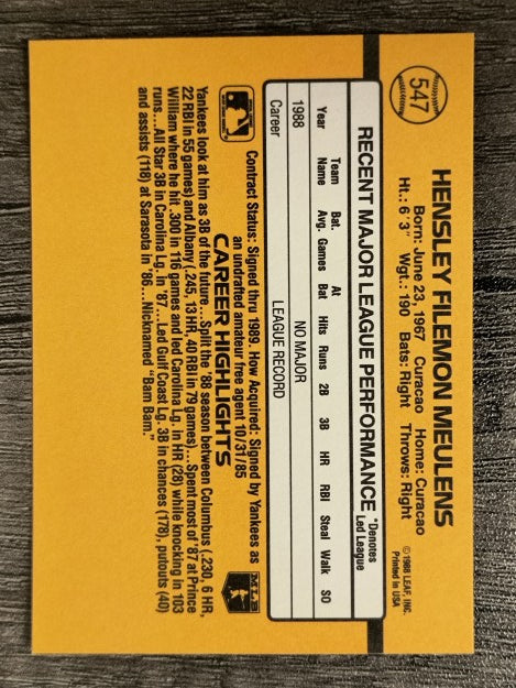 1989 Donruss #547 Hensley Meulens RC