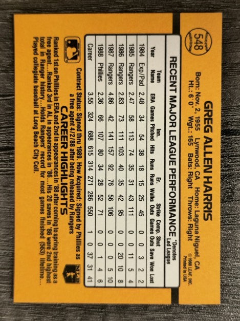 1989 Donruss #548 Greg A. Harris