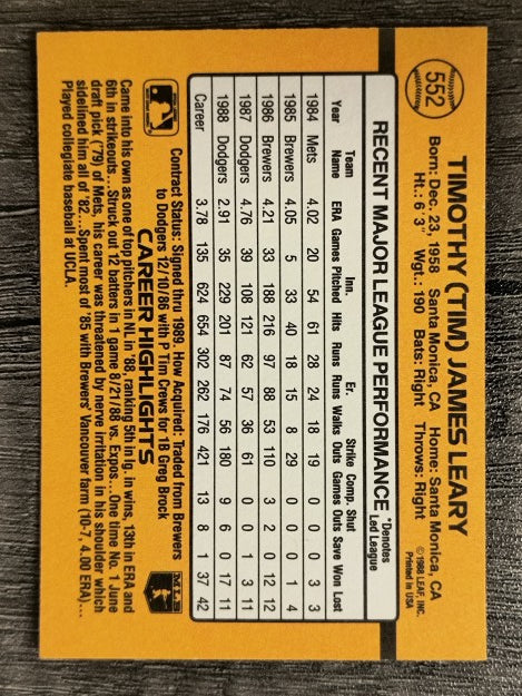 1989 Donruss #552 Tim Leary