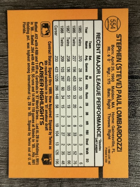 1989 Donruss #554 Steve Lombardozzi