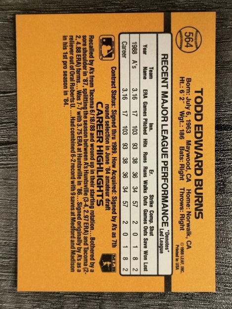 1989 Donruss #564 Todd Burns