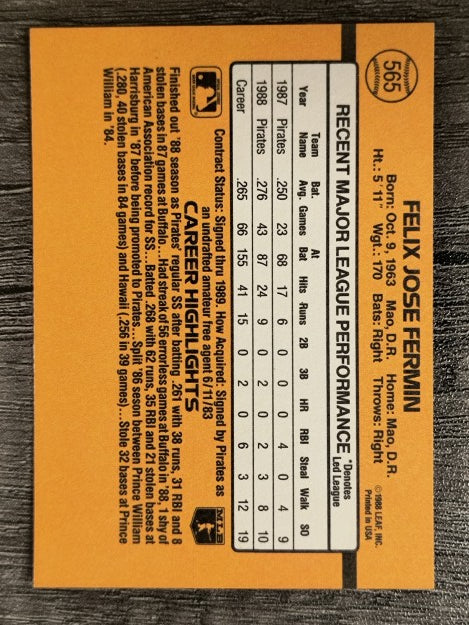 1989 Donruss #565 Felix Fermin