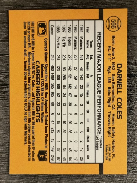 1989 Donruss #566 Darnell Coles