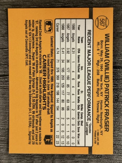 1989 Donruss #567 Willie Fraser