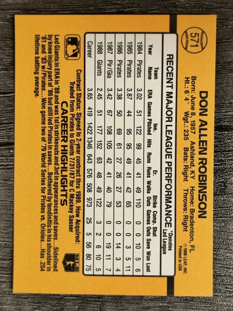 1989 Donruss #571 Don Robinson