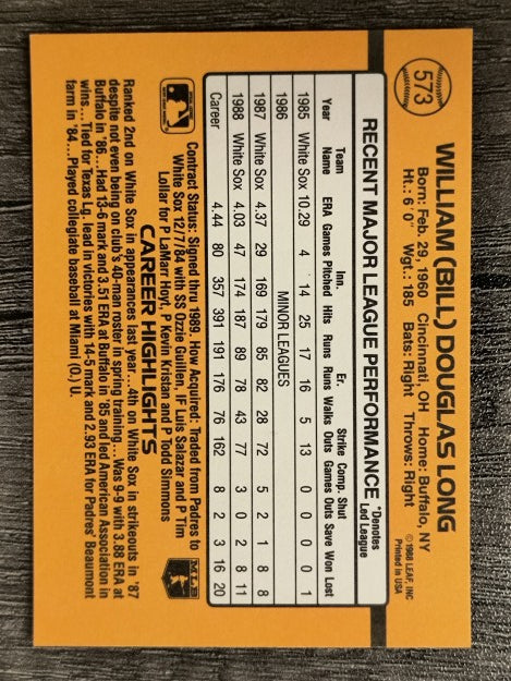 1989 Donruss #573 Bill Long