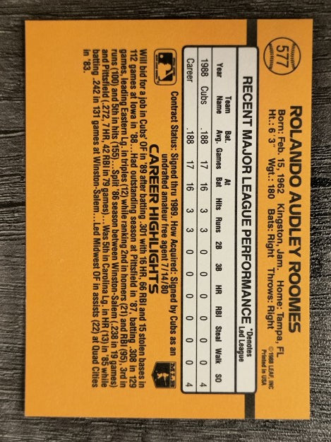 1989 Donruss #577 Rolando Roomes