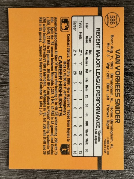 1989 Donruss #586 Van Snider