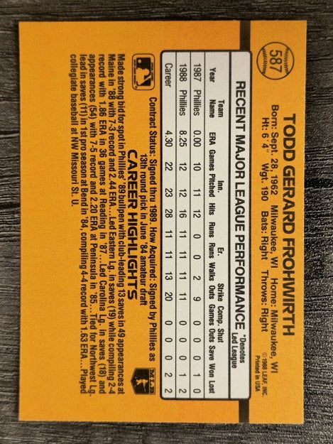 1989 Donruss #587 Todd Frohwirth