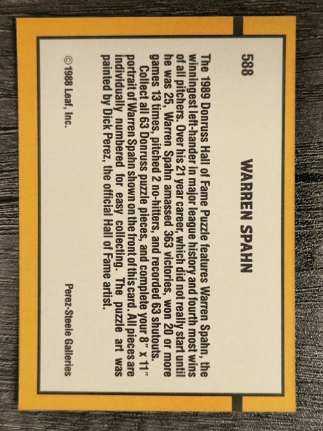 1989 Donruss #588 Warren Spahn Puzzle