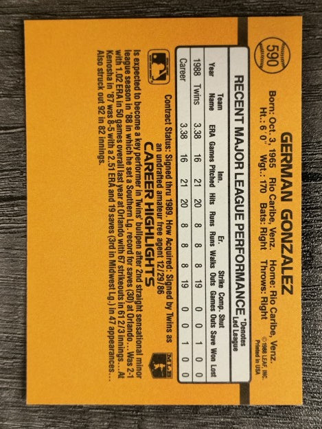 1989 Donruss #590 German Gonzalez
