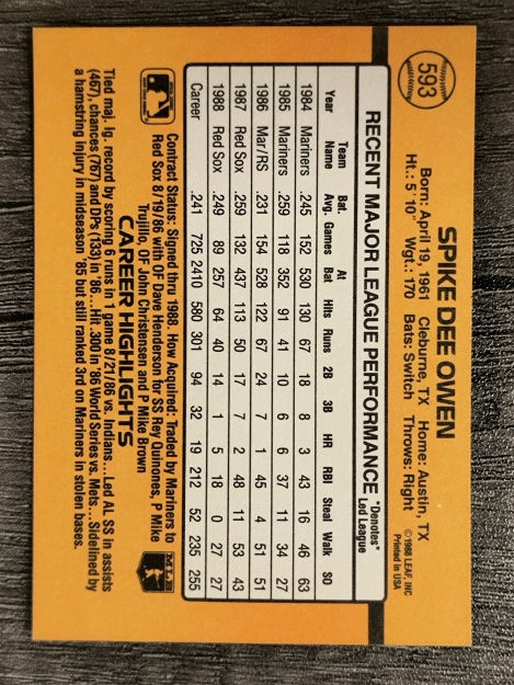 1989 Donruss #593 Spike Owen