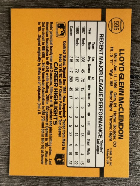 1989 Donruss #595 Lloyd McClendon