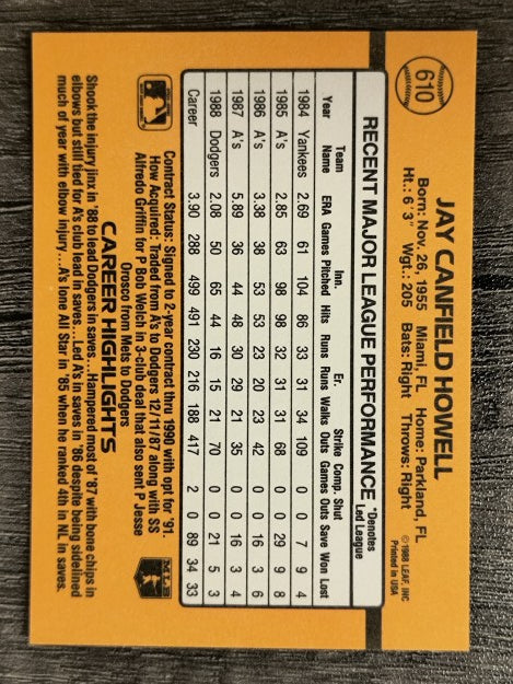 1989 Donruss #610 Jay Howell