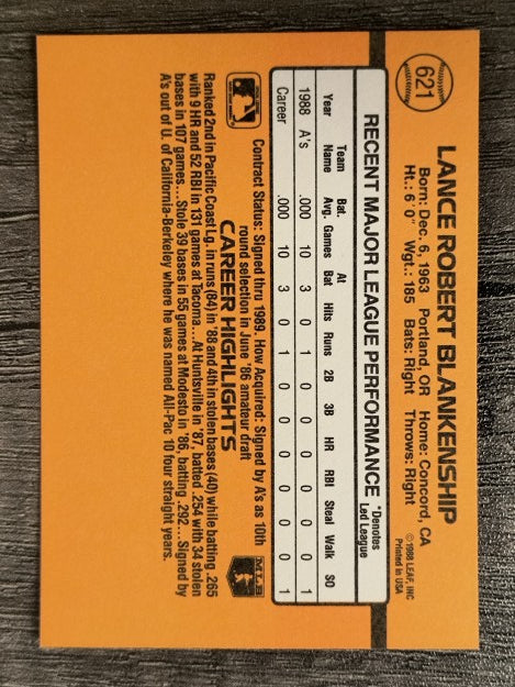 1989 Donruss #621 Lance Blankenship RC
