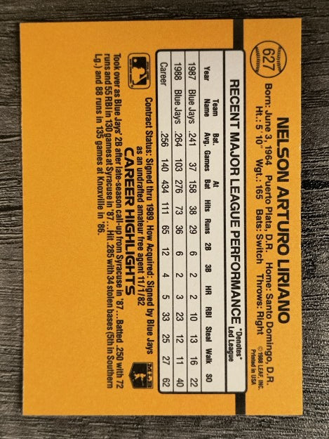 1989 Donruss #627 Nelson Liriano