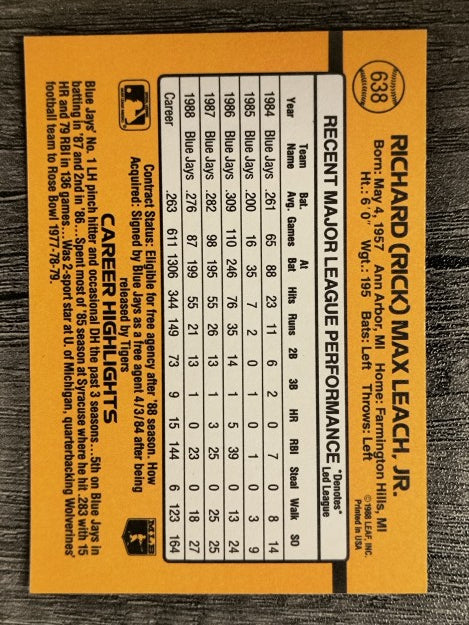 1989 Donruss #638 Rick Leach